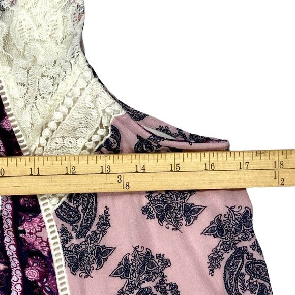 Altar’d State Swing Patchwork Lace Mini Dress S Purple Ivory Paisley Boho Beachy - Picture 9 of 13